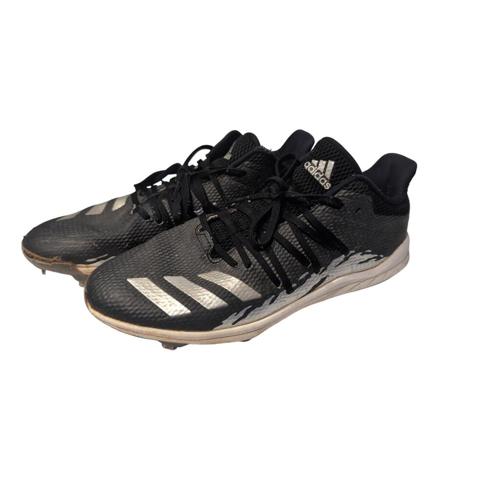 ADIDAS MEN'S BASEBALL CLEATS SIZE 12 BLACK WHITE SPIKES SHOES ATHLETIC SPORT